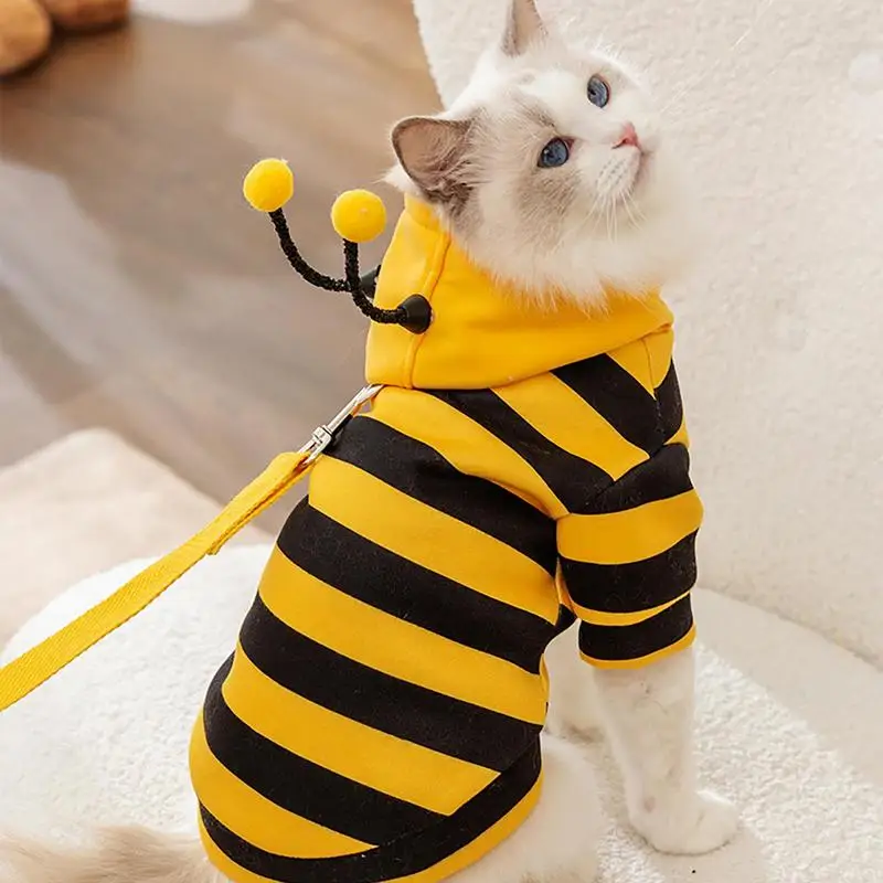 Cat Bee Costume Soft Cat Holiday Cosplay Warm Clothes Pet Bee Halloween Hoodies Autumn Winter Warmth Clothes for Pet Accessories