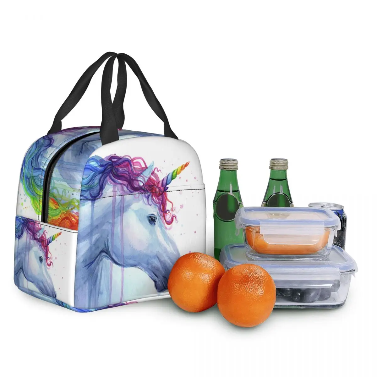 Fiambrera térmica con dibujos de unicornios y arcoíris para mujer, bolsa de almuerzo con aislamiento térmico para niños, escuela, trabajo, Picnic, bolsas de mano para alimentos