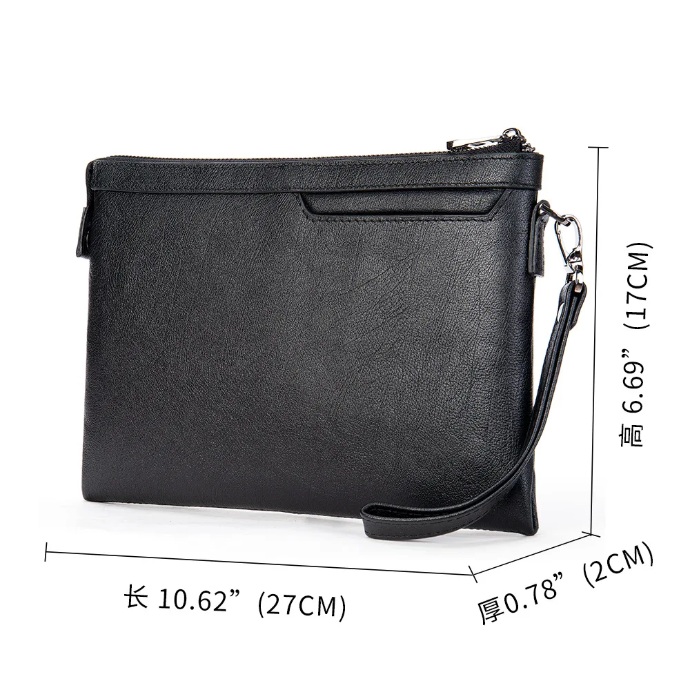 Black hand bag men's business men's grasp bag leather hand top layer cowhide envelope bag with wrist strap male clutches purse