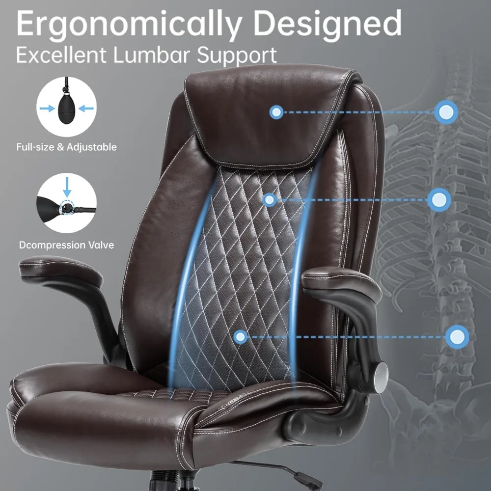 كرسي مكتب تنفيذي عالي التحمل بتصميم مريح، كرسي من جلد البولي يوريثان بسعة 300 رطل مع دعم قطني قابل للتعديل، 360 درجة ° دوار، إعادة #5