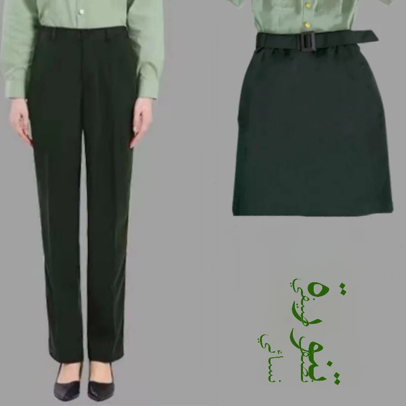 camouflage-pants-skirt-for-military-lovers-hemp-fabric-women's-no-ironing-mid-aged-and-elderly-retired-cadres-summer-green