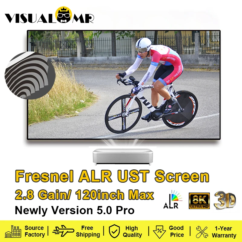 

Проекционный экран Fresnel 5.0 Pro ALR UST, 72-120 дюймов, фиксированная рамка для защиты окружающего освещения, лучше всего подходит для короткофокусных проекторов 4K 8k