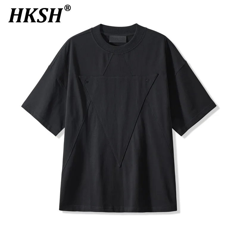 

HKSH Summer New High Street Ins Washed Short Sleeve T-shirt Dark RO High Street Men's Tide Tops Women Spliced Loose Tees HK1845