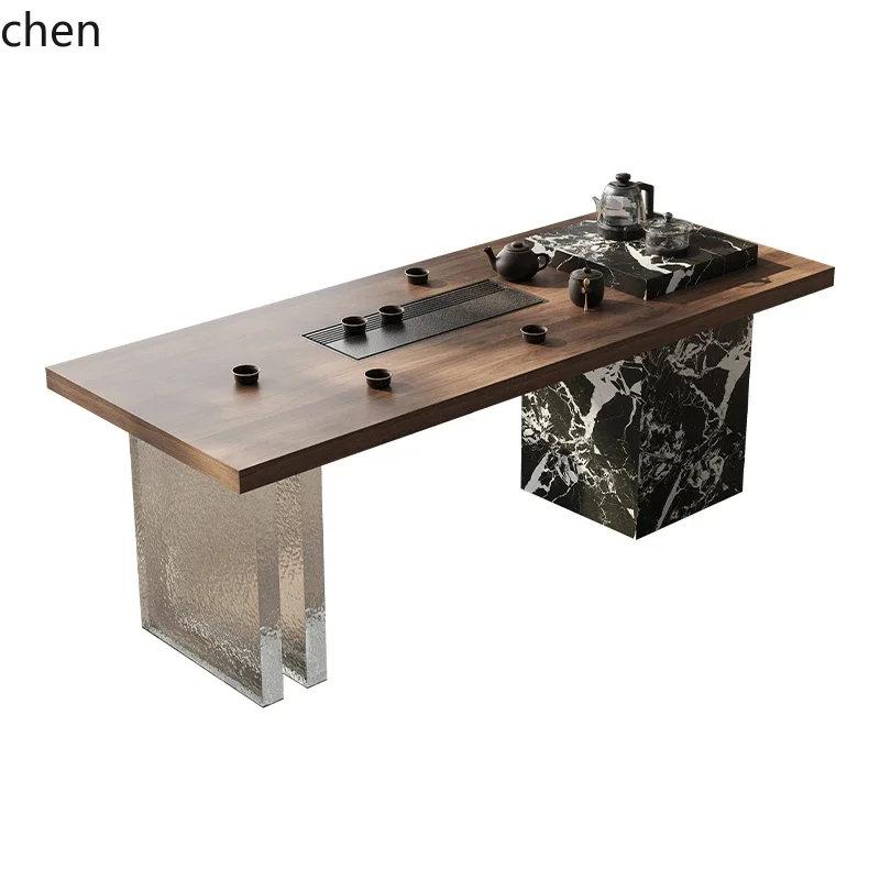 W5.19 table and chair combination home office living room tea table rock slab light luxury simple tea table chair