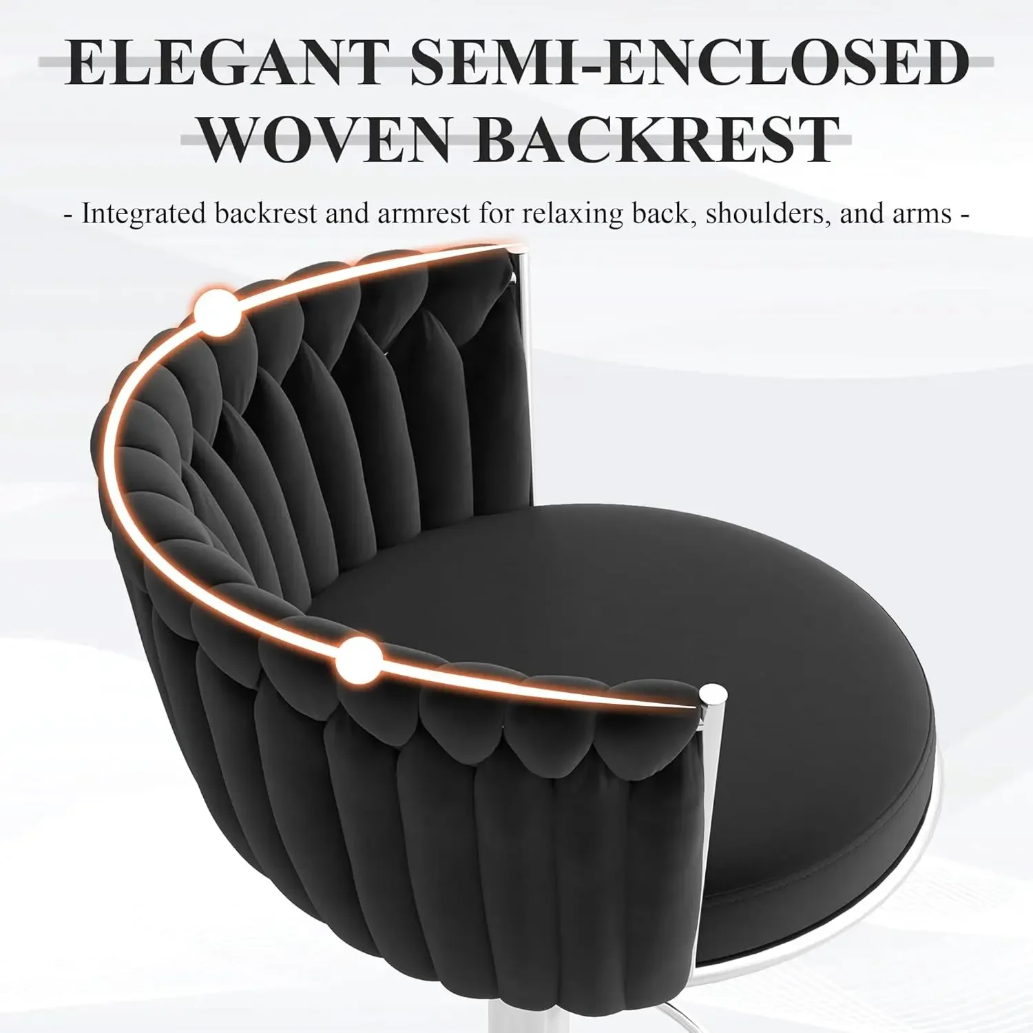 [Limited Stock, Buy Now!]Silver Bar Stool Set of 6, Velvet Swivel Barstools, Height Adjustable Counter Stools with Woven Backres