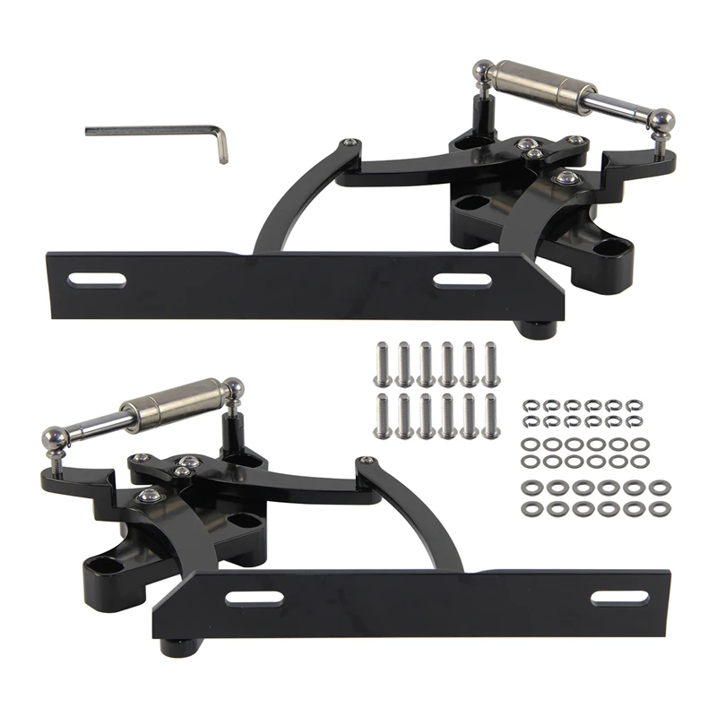 

For 1971-1973 Ford Mustang 2-Door: Left & Right Side, Custom Hood Hinges, Grande Mach 1 Style Black Aluminum Billet Hinge Kit
