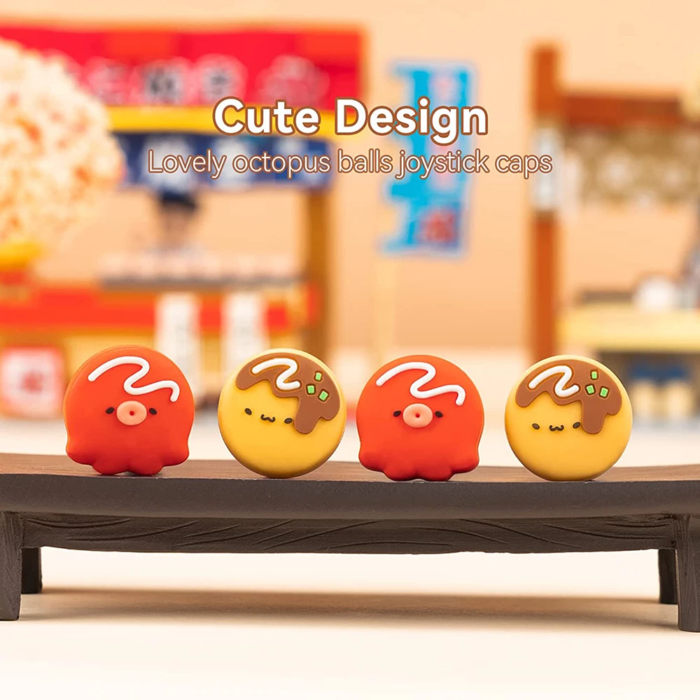 4pcs Takoyaki Silicone Thumb Grip Caps Compatível com Nintendo Switch OLED/Switch Lite/Switch Joy-Con Joystick Capa Protetora