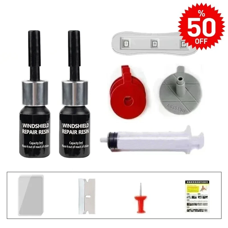 Kit de Reparação de Para-brisa de Carro DIY com Resina, Ferramentas para Restauração de Quebras e Arranhões, Adesivos Protetores, Limpador de Vidros