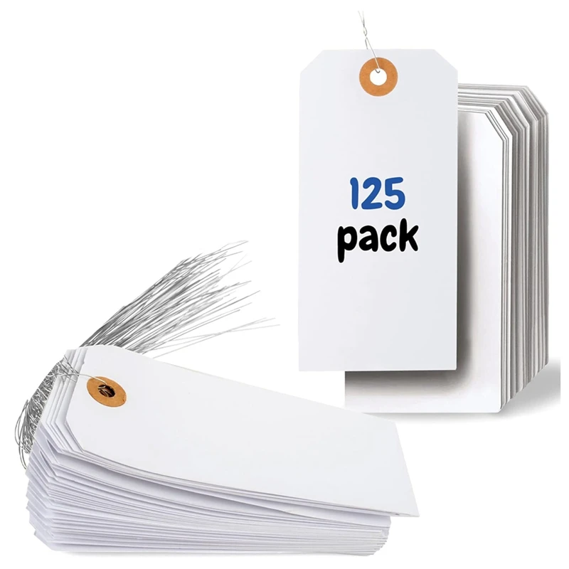 125 Pcs Hang Tags With Reinforced Eyelet And Wire, Pre-Attached Wire Cardboard For Labeling Price 4 3/4 X 2 3/8 Inch Easy To Use