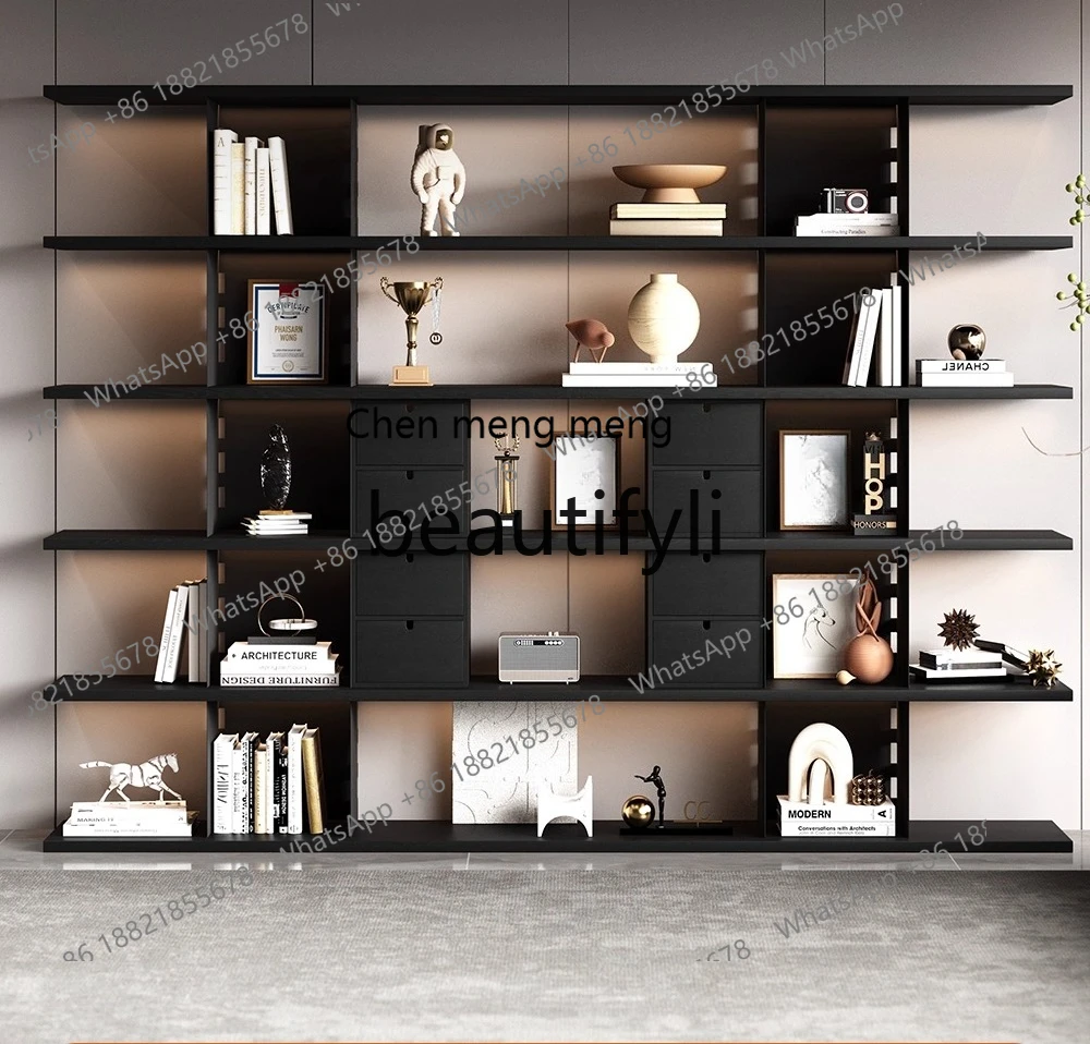 X Solid wood bookcase shelf living room floor-standing multi-layer display display wall bookcase file cabinet