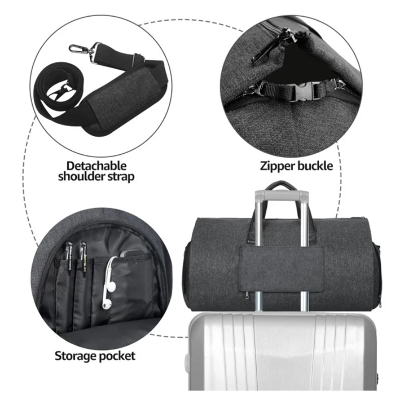 Large Capacity Men Business Travel Bag Fashion Handheld Shoulder 2 in 1 Garment Bag Waterproof Portable Fitness Sport Duffle Bag