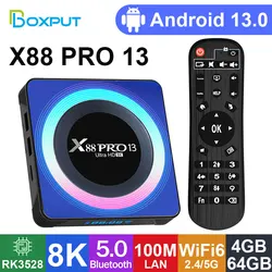 Dispositivo de TV inteligente X88 Pro 13, decodificador con Android 13,0, Rockchip RK3528, cuatro núcleos, 4GB, 64GB, 8K, decodificación de vídeo, 2,4G, 5G, WiFi6, BT5.0