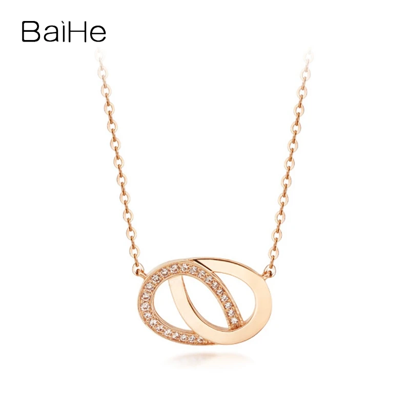 

BAIHE Solid 14K Rose Gold 0.08ct H/SI Natural Diamonds Simple Pendant Necklace For Women Trendy Engagement Gift Fine Jewelry