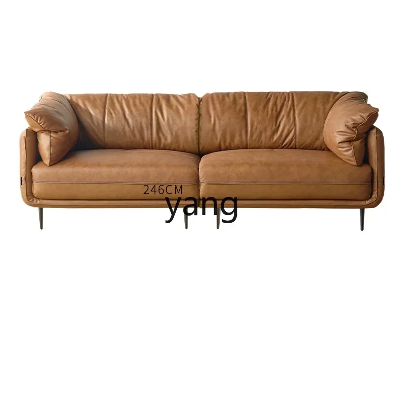 

Lmm leather sofa first layer cowhide living room Italian simple straight row sofa small apartment retro style