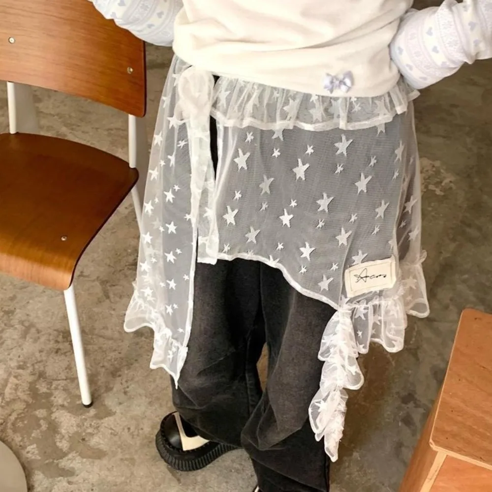 กระโปรงมินิสเกิร์ตลูกไม้สไตล์แฟชั่นสตาร์ กระโปรงผ้าโปร่งทรงญี่ปุ่นเอวสูง กระโปรงระบายชายแบบนางฟ้า สตรีทแวร์