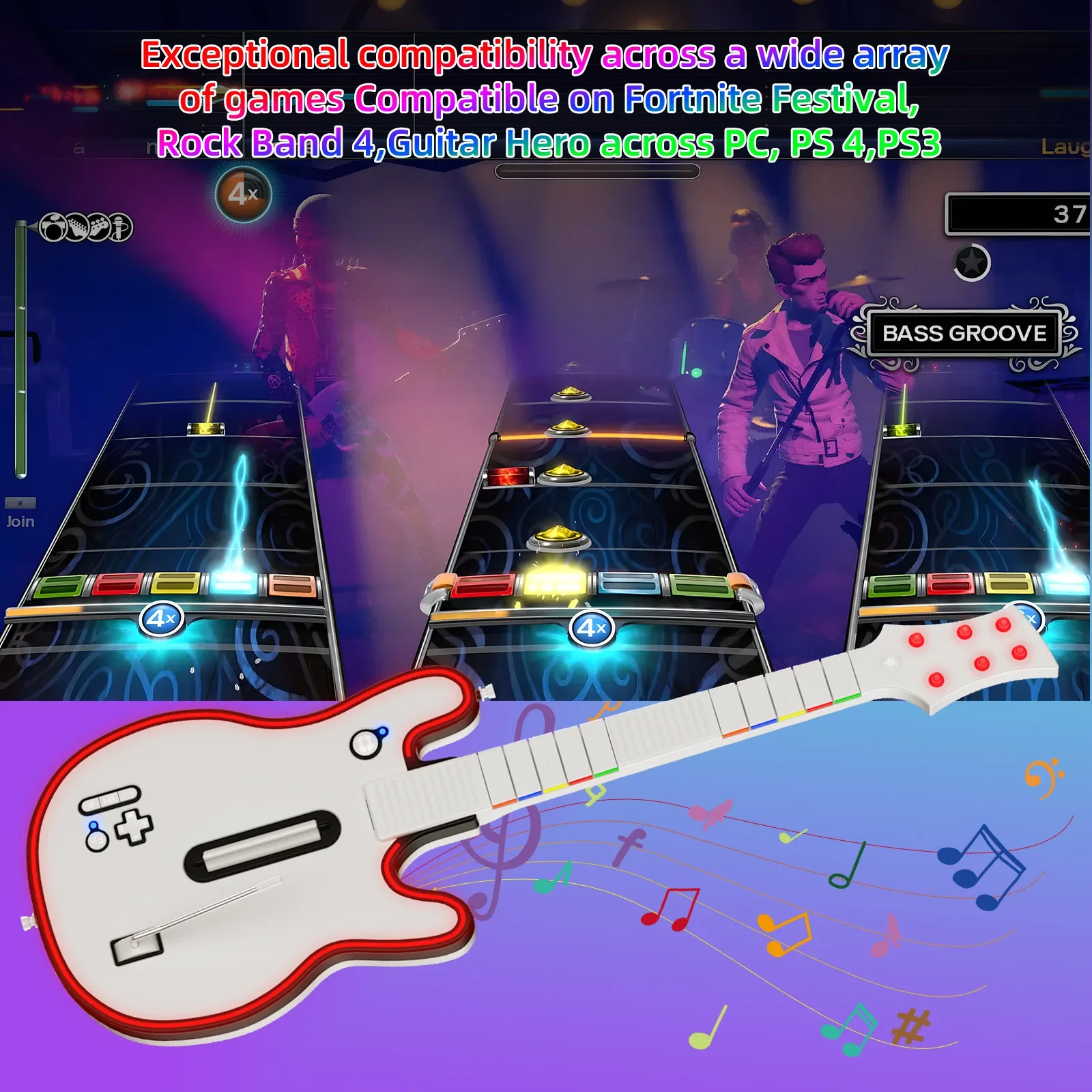 

JYS-P5206 Multi-platform For PS4 wireless guitar game console 2.4G for PS3 /PC suitable gameplay for rock band games 5 RGB light