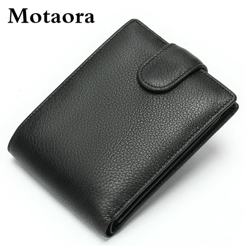 MOTAORA-cartera de cuero genuino para hombre, monedero multifunción RFID plegable, tarjetero pequeño para identificación, billetera antimagnética para hombre