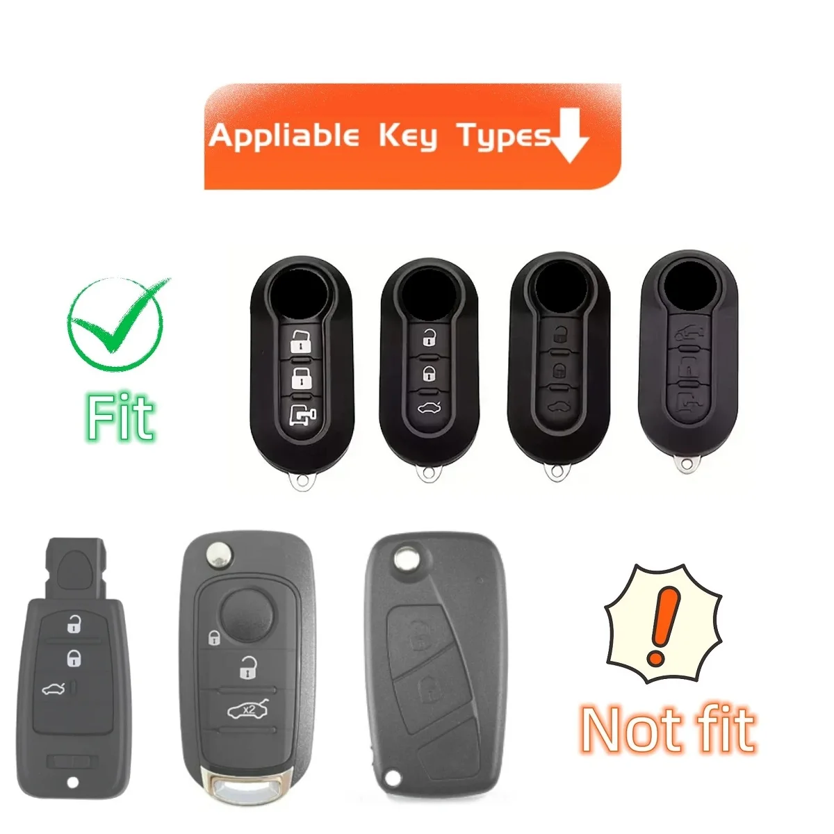 Car Key Fob Cover with Keychain,Soft Full Protection Key Case Shell for Fiat 500 Boyue Bravo Iveco Olsen 3 Buttons