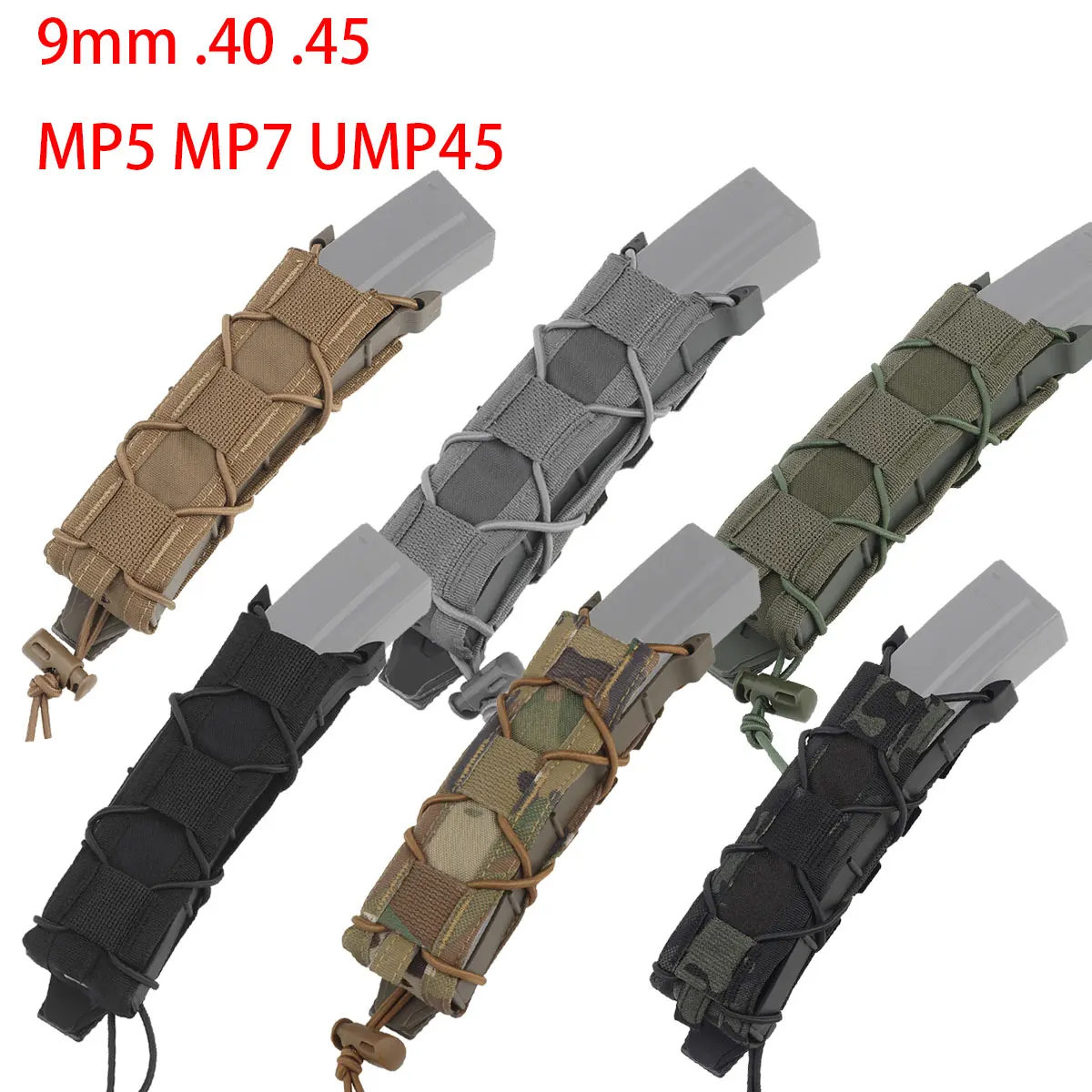 Tactical Long Fast Magazine Pouch MOLLE Quick Release Clip Single Mag Carrier Holder for Pistol 9mm .40 .45 MP5 MP7 UMP45