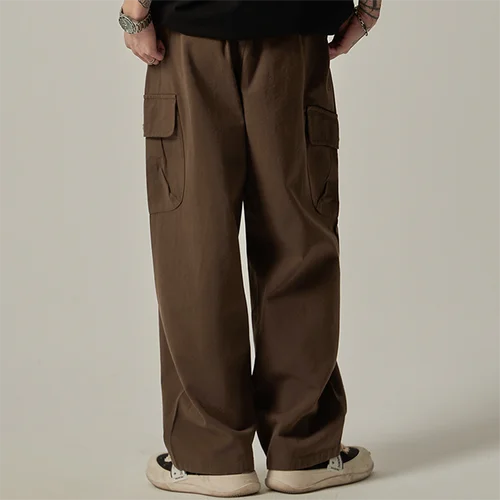 Imagen 2 del producto Pantalones de chándal para hombre, pantalones Cargo con bolsillos grandes, rectos, de pierna ancha, estilo japonés, Vintage, con cordón, primavera y otoño, 2025