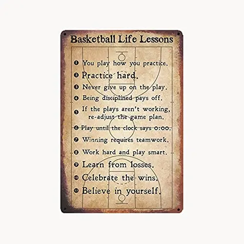 Basketball Life Lessons Metal Tin Sign for Bar Cafe Garage Wall Decor Retro Vintage 7.87 X 11.8 inches 30 x 20 cm