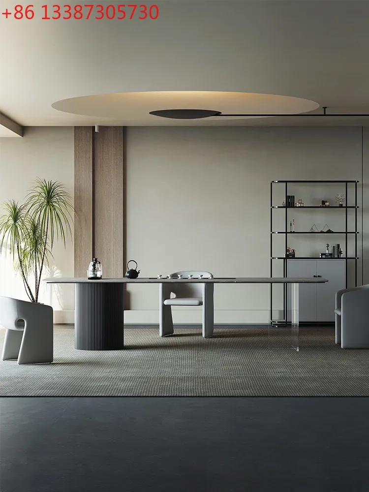 

Tea table rock slab Italian minimalist modern light luxury high-end acrylic suspended office tea table