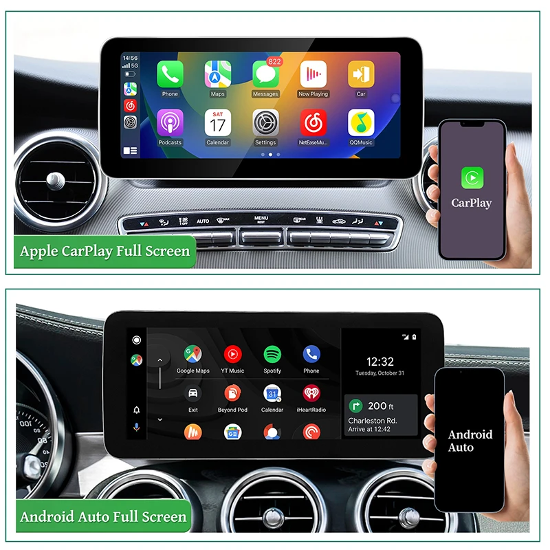 Wireless Android Touch Screen Apple CarPlay Android 14 Apps Navigation Auto For Mercedes W205 C205 S205 NTG5.5 Upgrade 12.3 inch