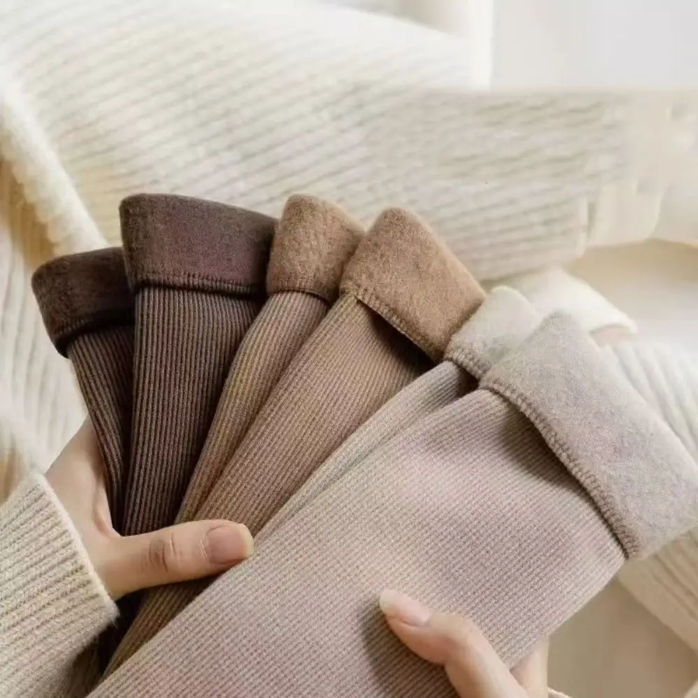 

5Pairs Stripe Thicken Warm Socks Solid Color Thicker Thermal Mid Length Socks Mid Tube Simple Winter Socks Women Autumn Winter