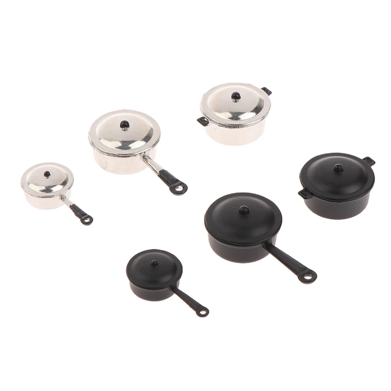 3pcs/Set 1:12 Dollhouse Miniature Frying Pan Casserole Metal Cookware Kitchen Model Decor Toy Doll House Accessories