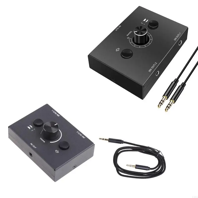 F3MA Portable Splitter Switcher Headphone Splitter Box 3.5mm Stereo Converter 2 Input 1 Output / 1 Input 2 out