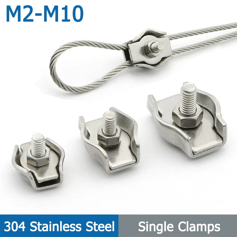 

1-10pcs M2-M10 304 Stainless Steel Wire Rope Clips Single Grips Cable Clamps Chuck Lock Cable Wire Fastener Clamp M3 M4 M5 M6 M8