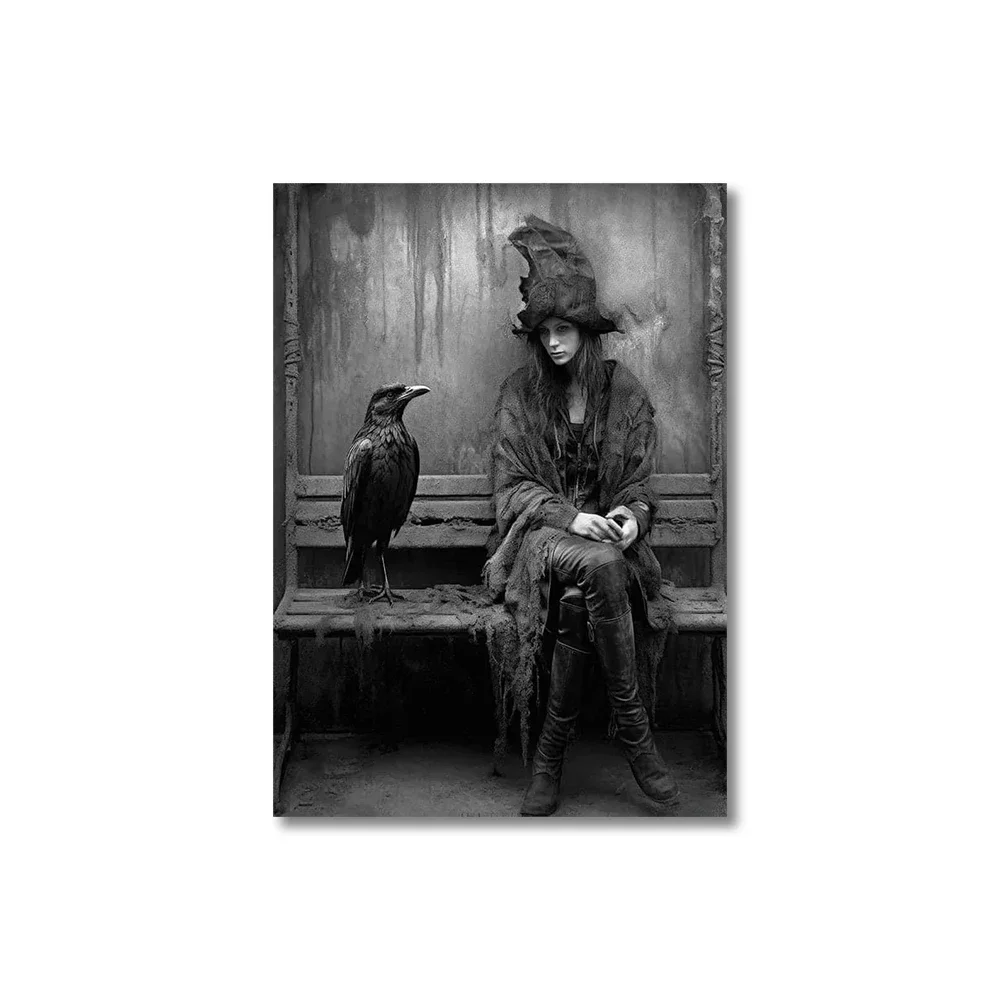 Dark Academia Gothic Witch Demon Crow Magic World Canvas Painting Wall Art Poster Print for Living Room Home Decor Gift