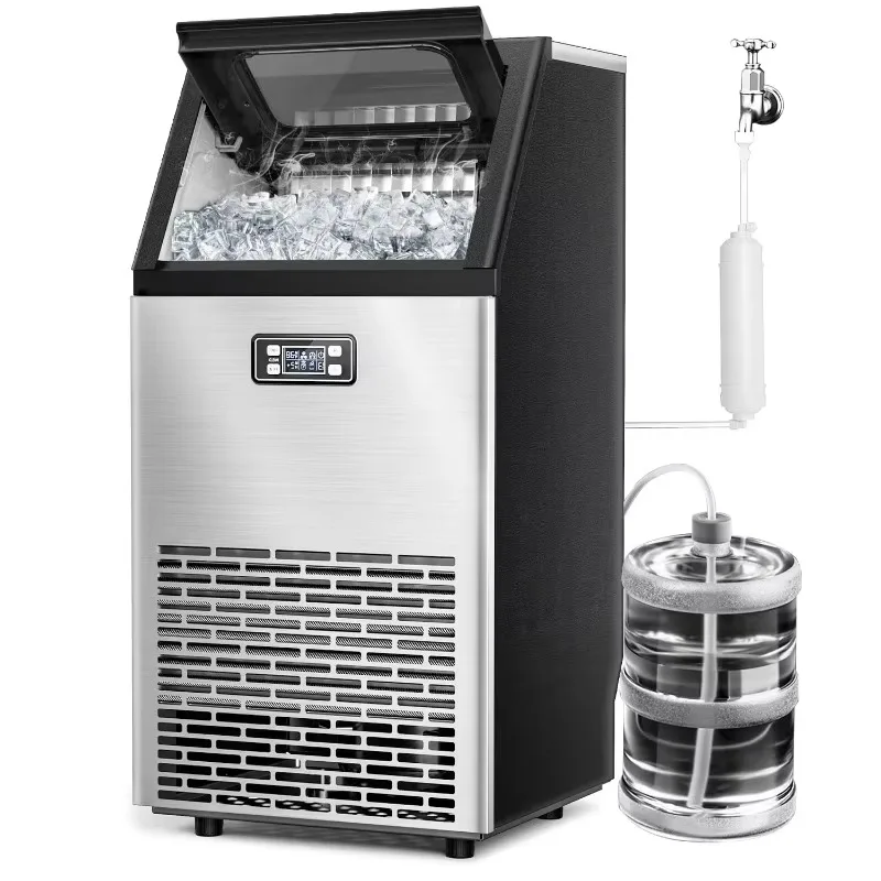 V2.0 Commercial Ice Machine,100 lbs /24H, with 24 Hour Timer,Ice Thickness Control,Stainless Steel Ice Makers