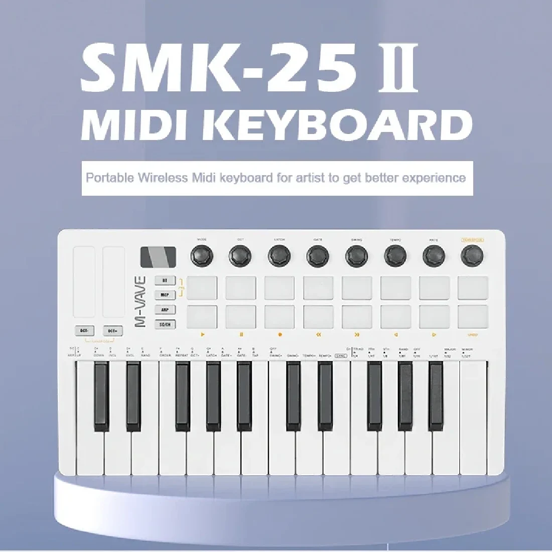 M-VAVE SMK-25 II Pro MIDI 키보드 25개 세미 웨이티드 키 +16개 RGB 패드 8개 매핑 노브 음악 제작 소프트웨어 포함