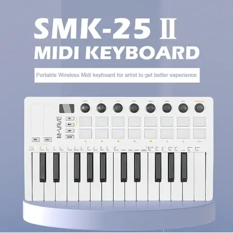 M-VAVE SMK-25 II Pro MIDI Keyboard 25 Semi-Weighted Keys +16 RGB Pads  8 Mapping Knobs Music Production Software Included