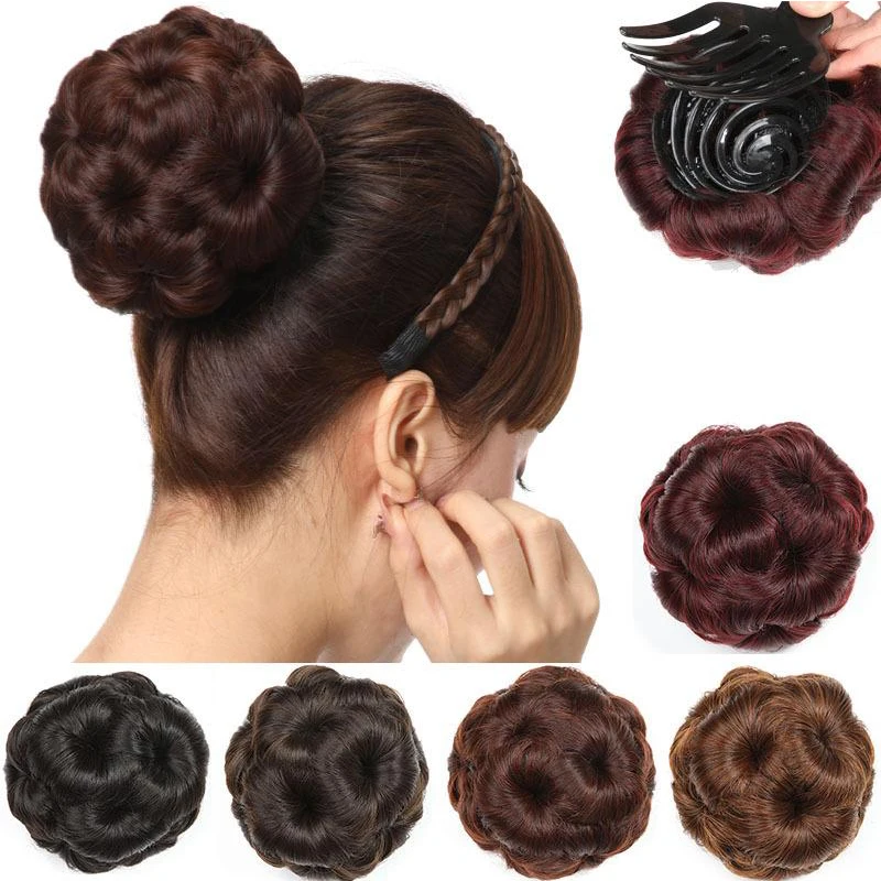 

Hair Buns Hair Pieces Fake Hair Bun Extension Hair Chignon Tress Claw In Pony Tail Bun Nine Flowers Bride Synthetic Fiber Hair