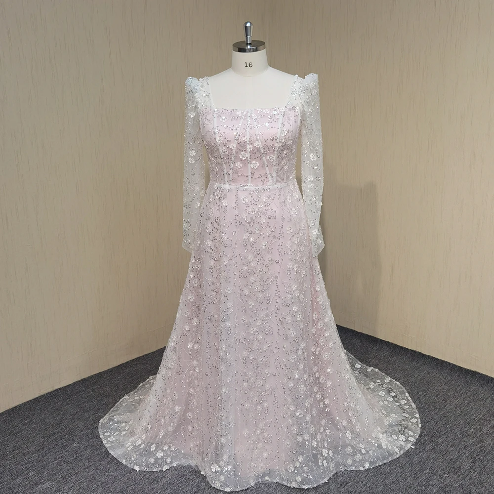 Simple Elegant Wedding Dresses For Woman Square Neck Bridal Gown Sweep Train For Women Custom Made To Measure свадебное платье
