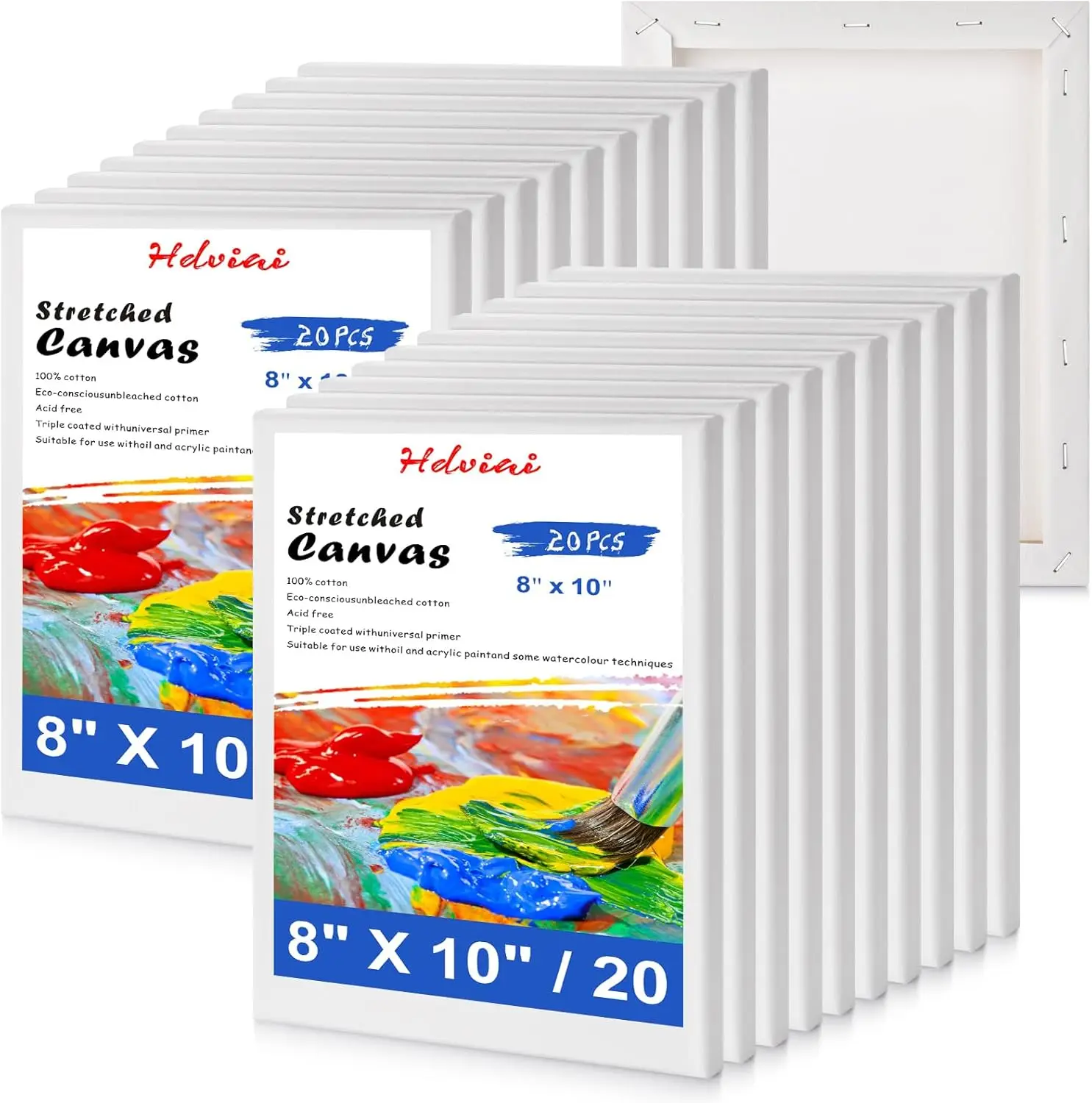 

20 Pack 8x10 Stretched Canvas for Painting, Triple Primed 100% Cotton, Acid Free