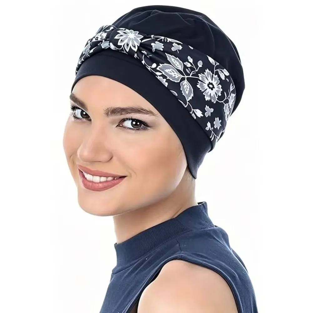 Soft Elastic Pre-Tied Turban Hat Solid Base Pre-Tied Bow Head Wrap Beanie Lightweight Stretchy Fabric Chemo Cap Chemo Therapy