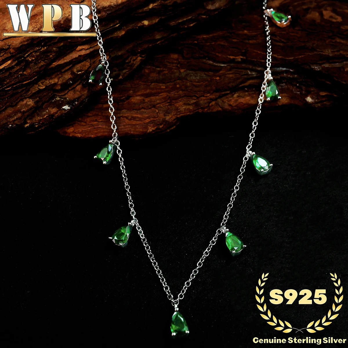 Genuine S925 Sterling Silver Cubic Zirconia Teardrop Necklace Adjustable Chain Jewelry Gift for Women White Green Blue Sparkle