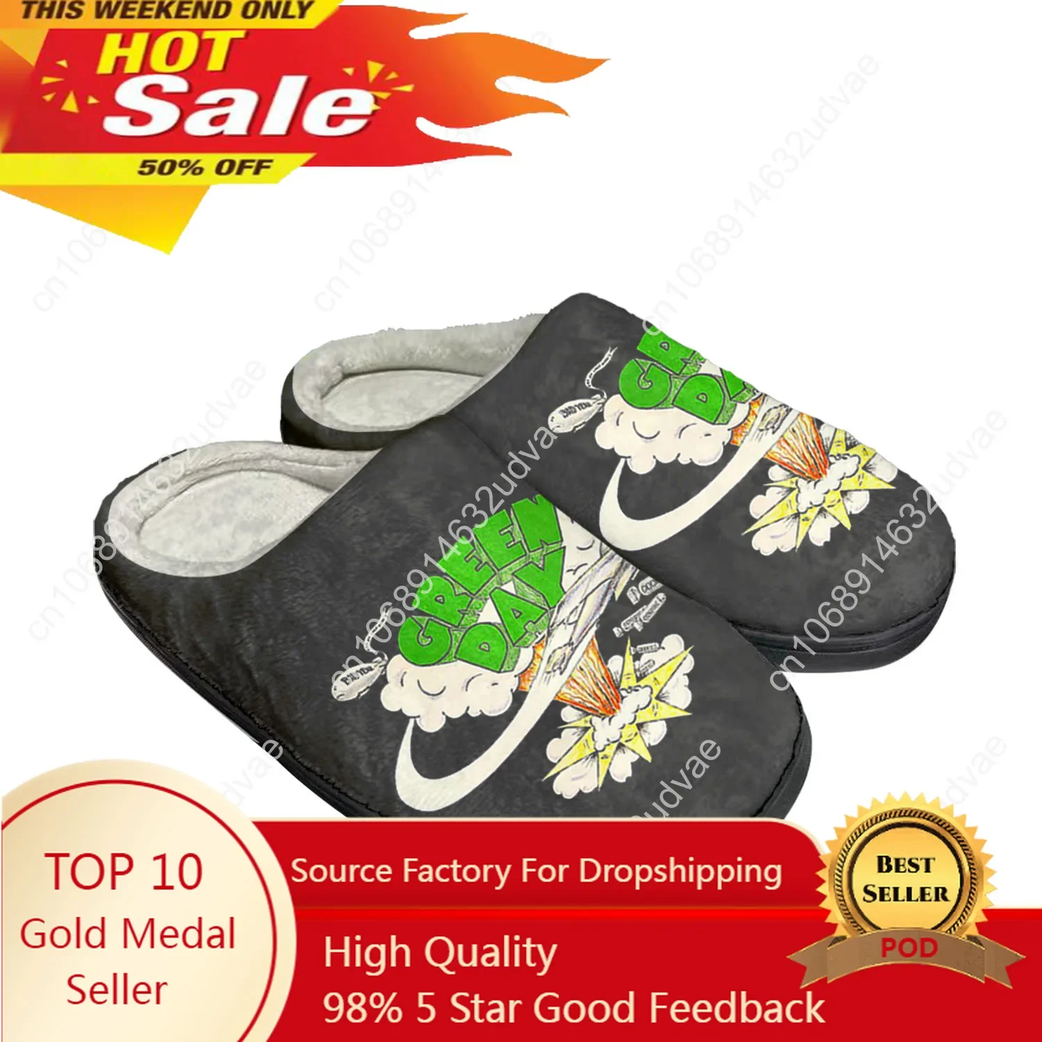 

Green Day Pop Rock Band Home Cotton Custom Slippers Mens Womens Sandals Plush Bedroom Casual Keep Warm Shoe Thermal Slipper
