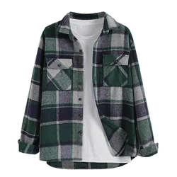 Mens Fashion Large Size L-4XL Plaid Shirt Long Sleeves Classic Flannel Shirt Button Down Shirt Tops Winter Jacket Men Clothing