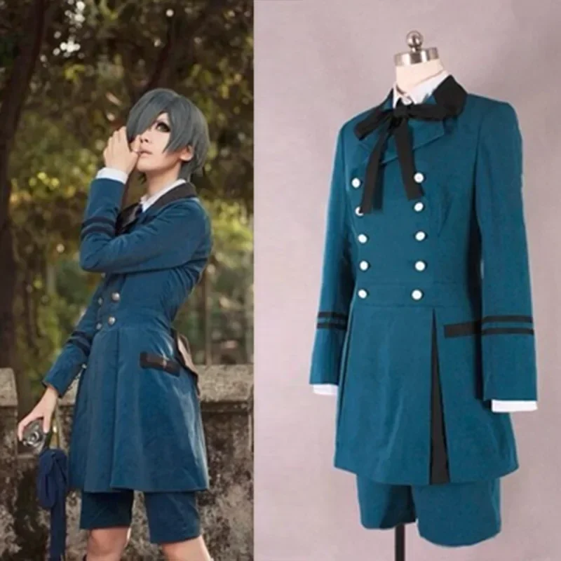 Anime Black Butler Kuroshitsuji Ciel Phantomhive Cosplay Costume pour hommes et femmes, perruque, fête d'Halloween, ensemble complet de vêtements, uniformes bleus