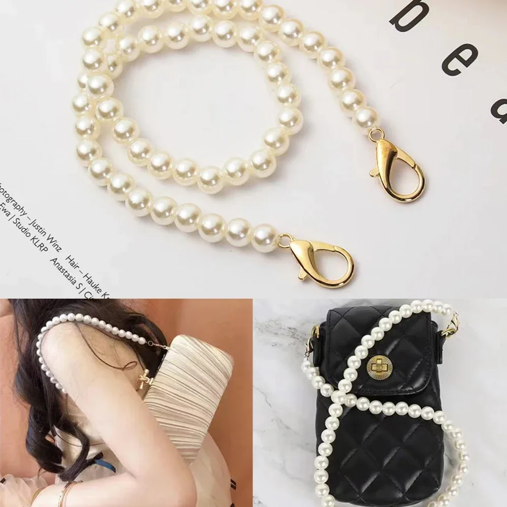 Handbag Strap Fashionable 10mm Pearl Women Messenger Belts Replacement Crossbody Handbag Shoulder Strap DIY Replacement