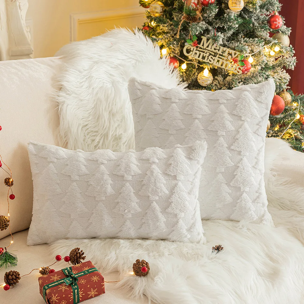 

Christmas Pillow Cover, Plush Snowflake Christmas Tree, Embroidered Plush Living Room Sofa Cushion, Holiday Party Decoration Pil