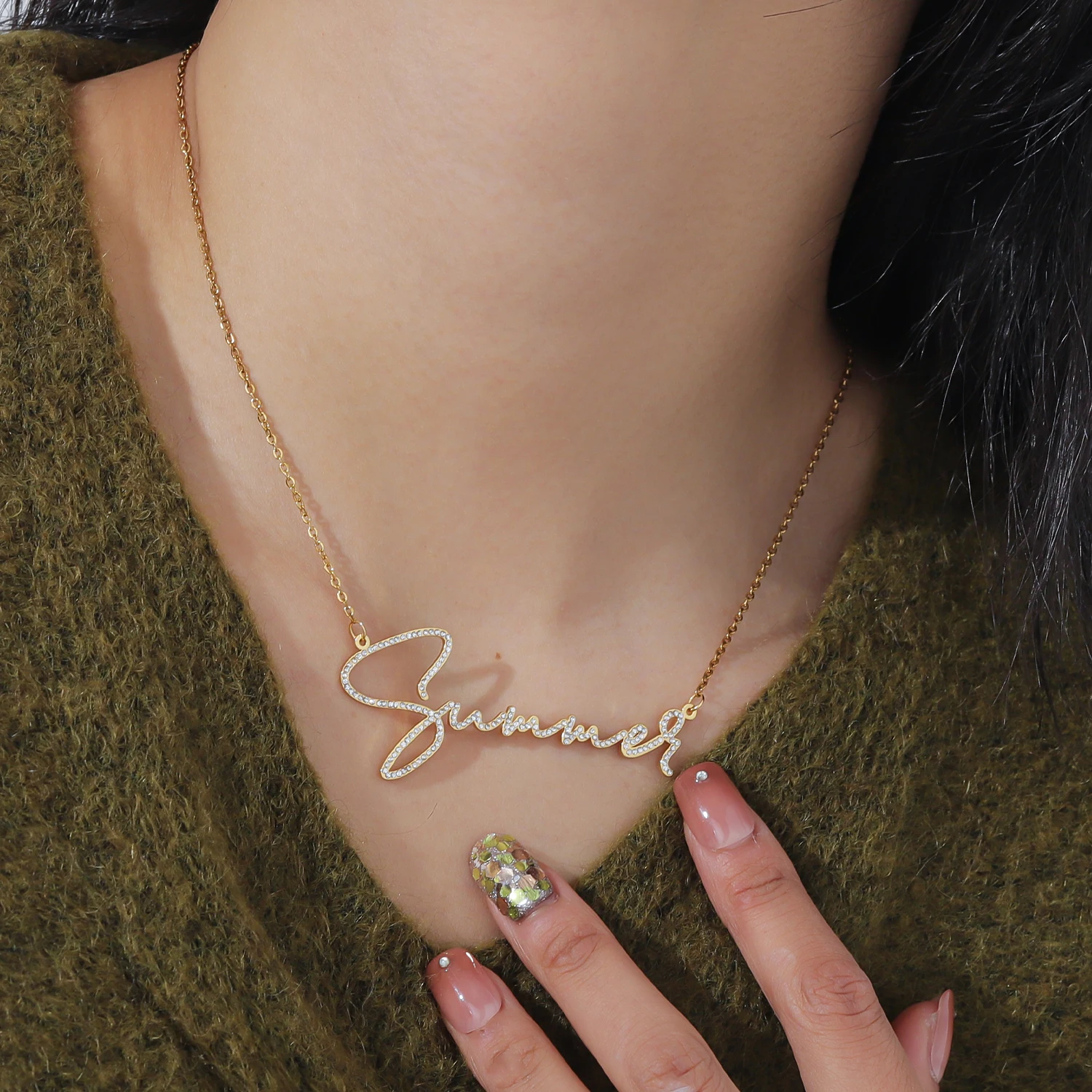 Collar con nombre de diamante personalizado para mujer, letras de escritura de cristal, oro de 18k, colgante de estilo Sexy, joyería personalizada Iced Out, regalo de bricolaje