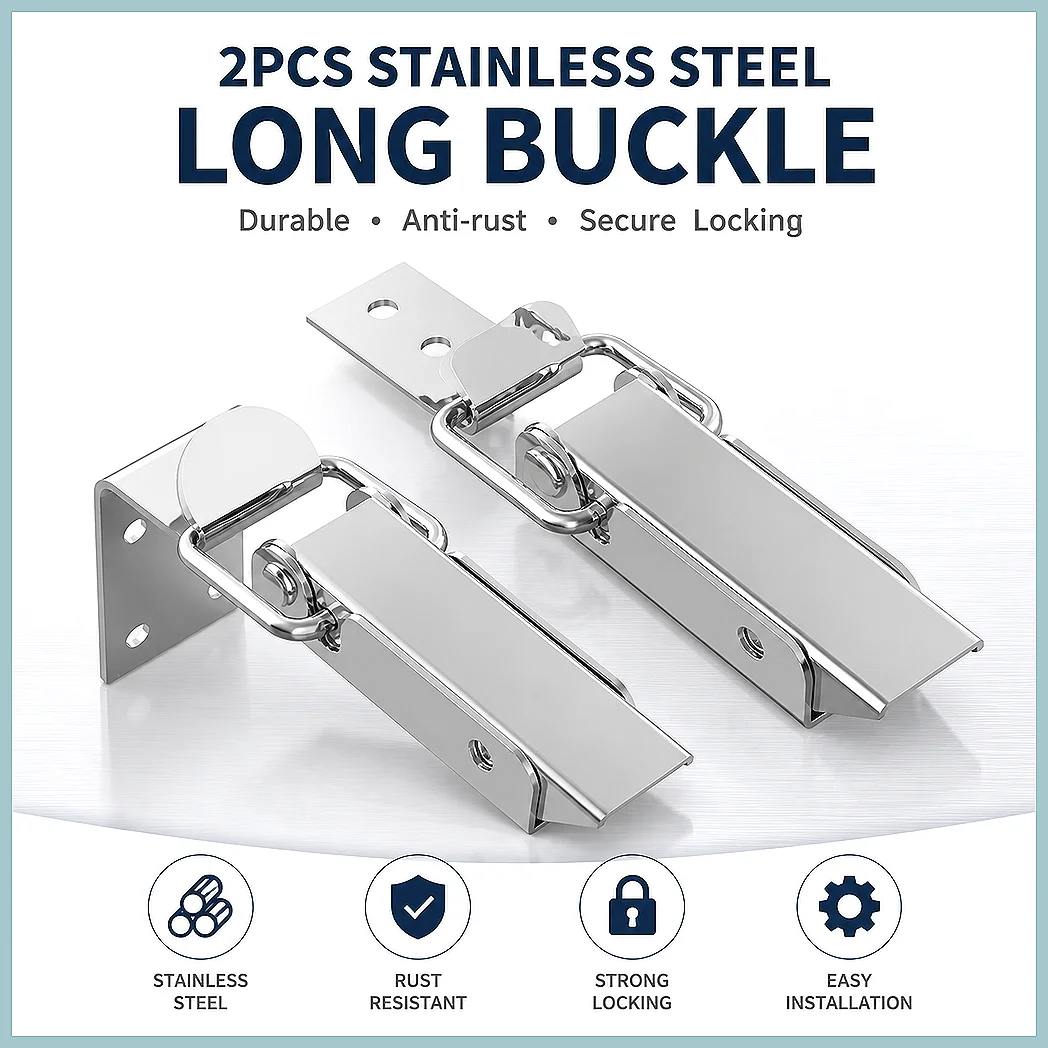 2pcs 90 Degree Right Angle Lock Buckle Stainless Steel Metal Hasp Latch for Wooden Crate Transport Packaging Box, Heavy Duty