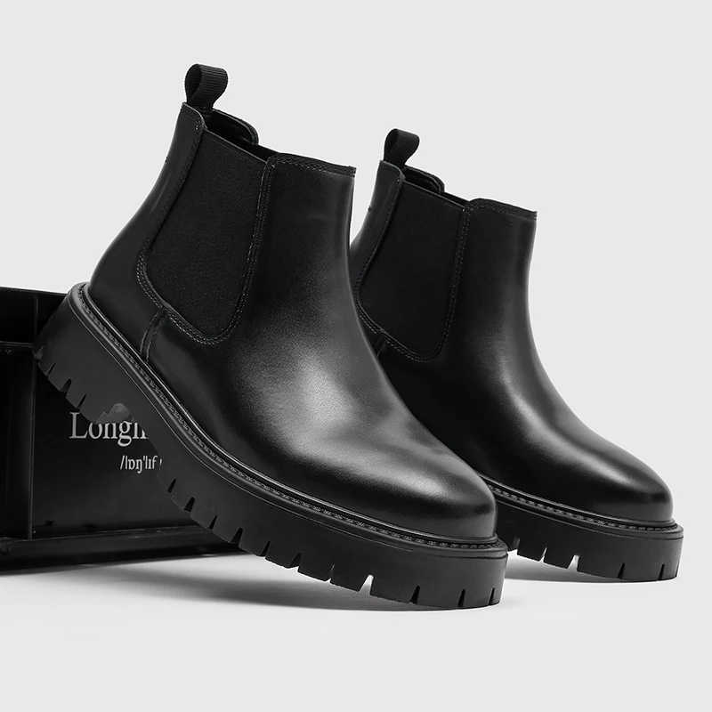 

Classic Men Height-increasing Chelsea Boots Men Casual Thick-soled Anti-slip Fashionable Trendy Brand Boots Training Boots Men