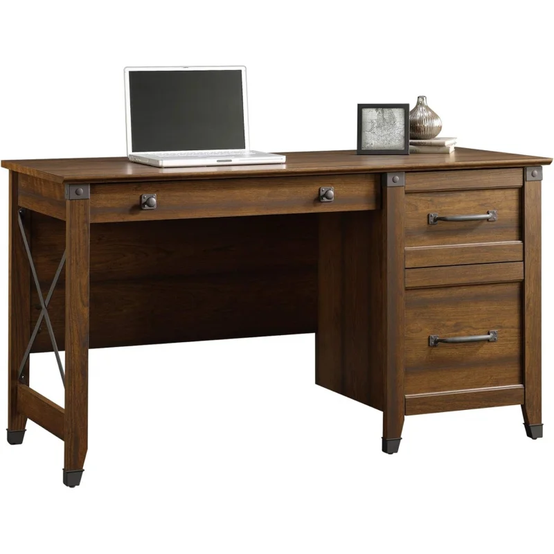 

Vintage Rustic Computer Desk with Drawers, Cherry, 53 Inch Home Office Work Desk