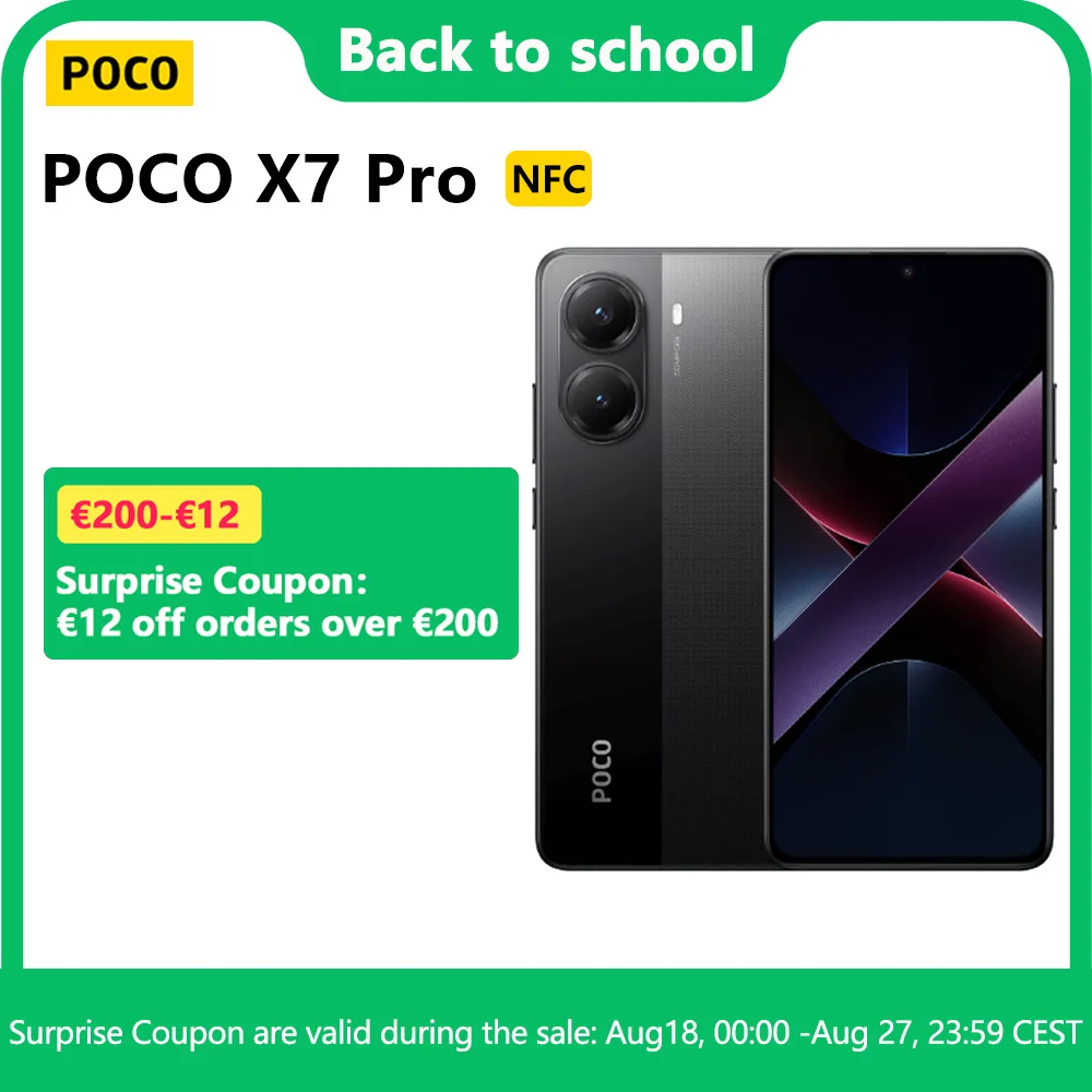 Image of POCO X7 Pro 5G, NFC, Dimensity 8400-Ultra, fotocamera da 50 MP, display CrystalRes AMOLED da 1,5K 120Hz, batteria da 6000 mAh，Caricabatterie non incluso cod004